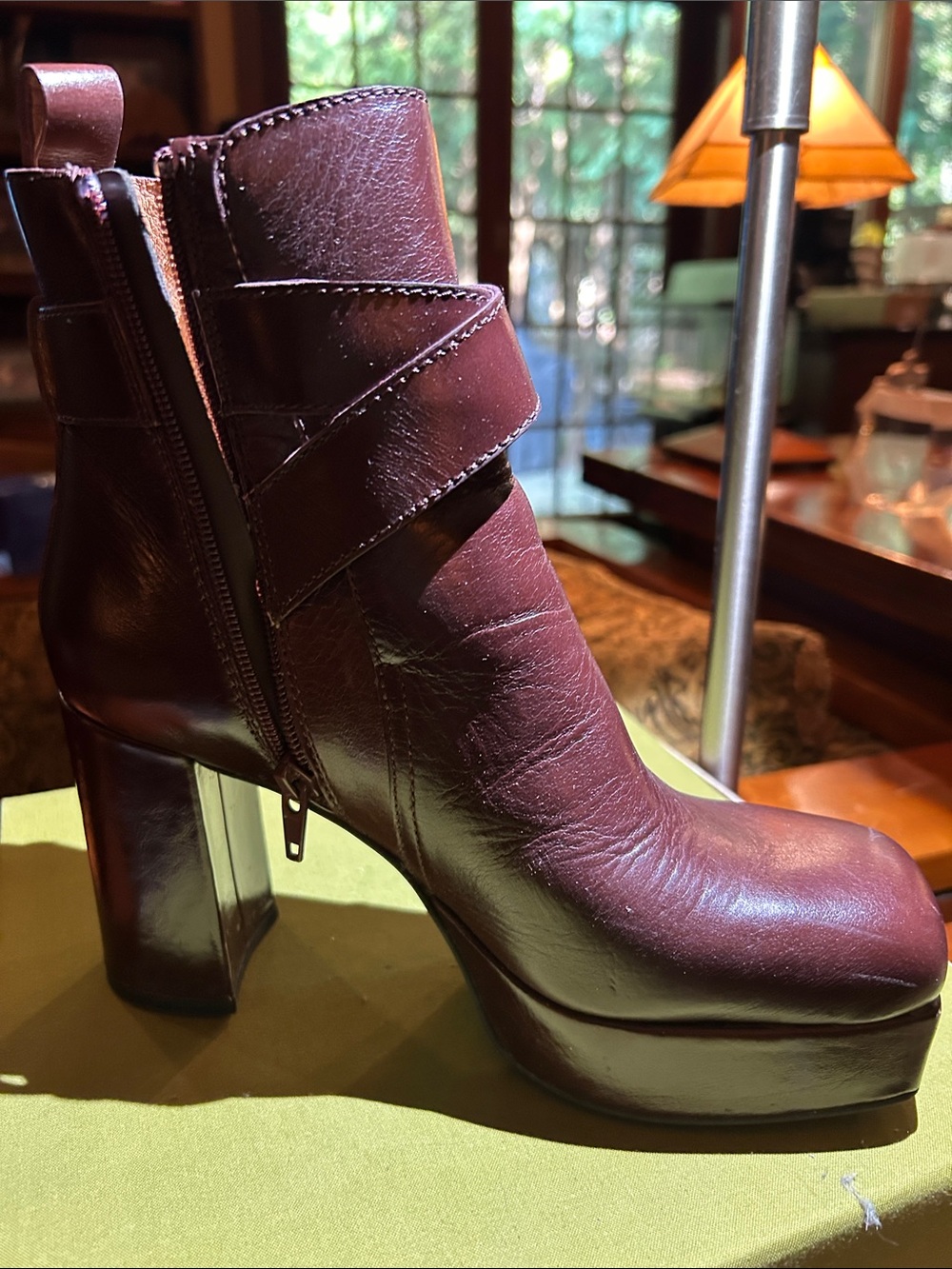 Jeffrey Campbell Amuse Brown Leather Square Toe Heeled Platform Boot 7 1/2